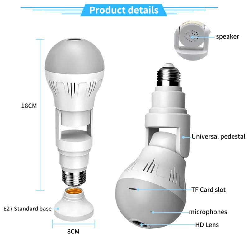 360° Panoramic Light Bulb Camera - Night Vision, Two-Way Audio & Alerts